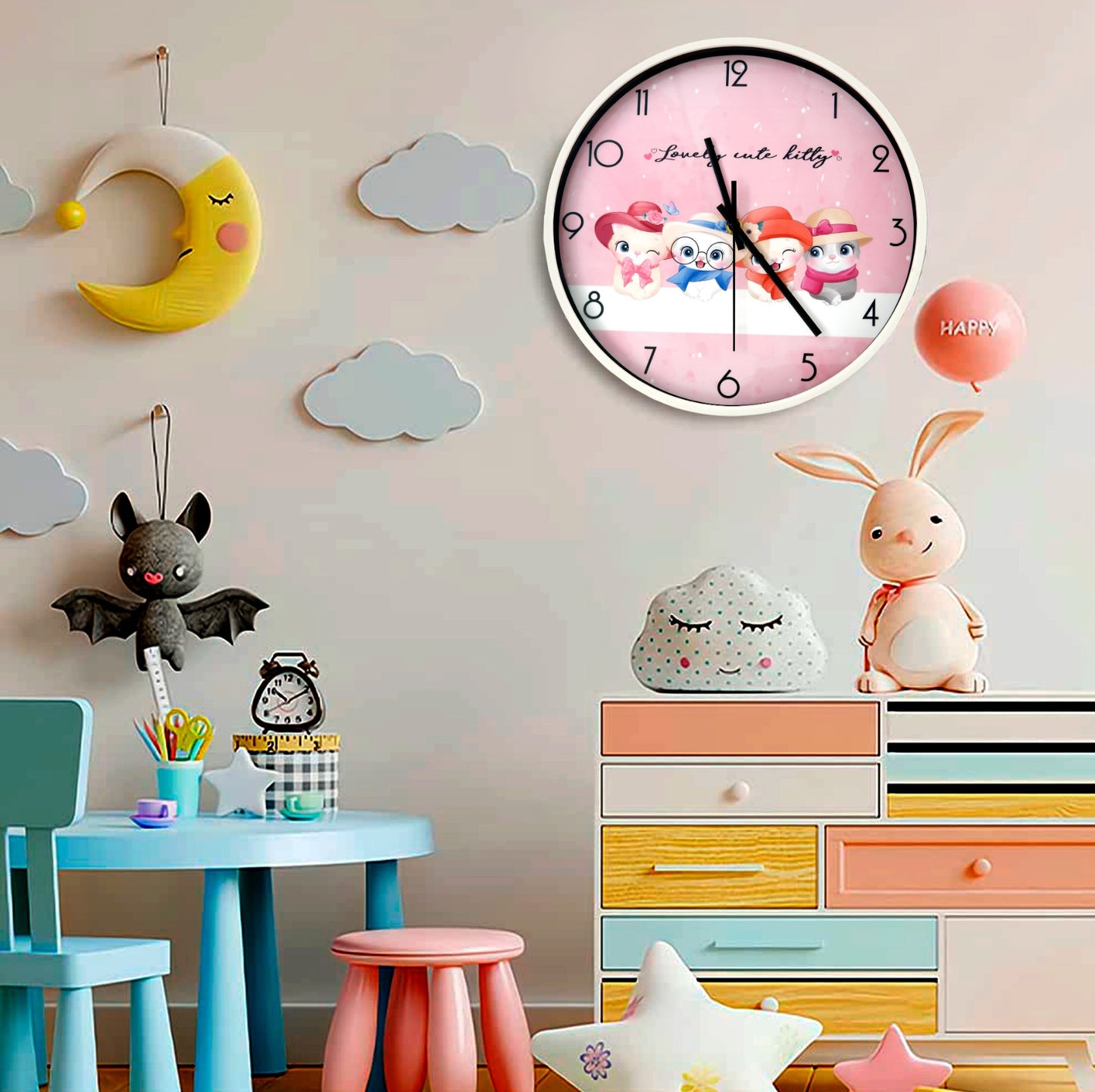 30 Cm Wall Clock SA2311-21-Kitty's Party Clock Apricot   