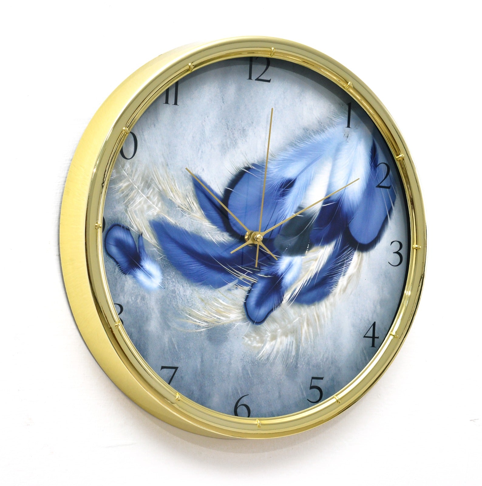 35 Cm Wall Clock-Blue Feathers Clock Apricot   