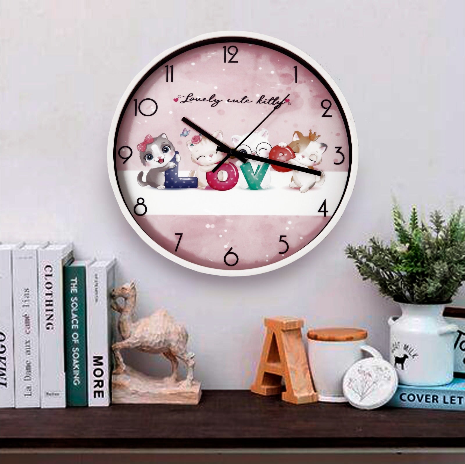 30 Cm Wall Clock SA2311-21-Kitty's LOVE Clock Apricot   