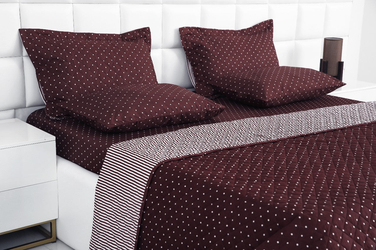 6 PCs Bed Spread Set-Plum Polka Bed Spread Apricot
