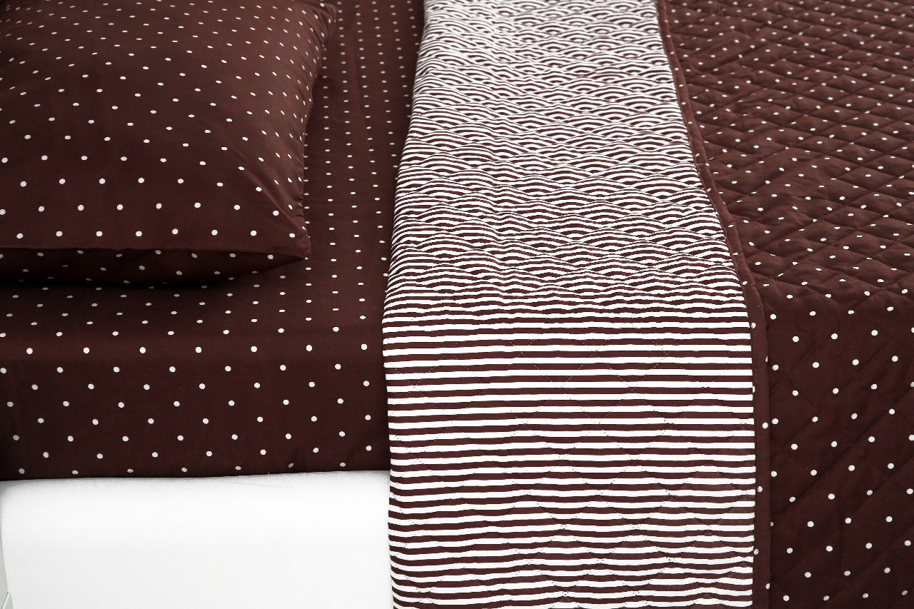 6 PCs Bed Spread Set-Plum Polka Bed Spread Apricot