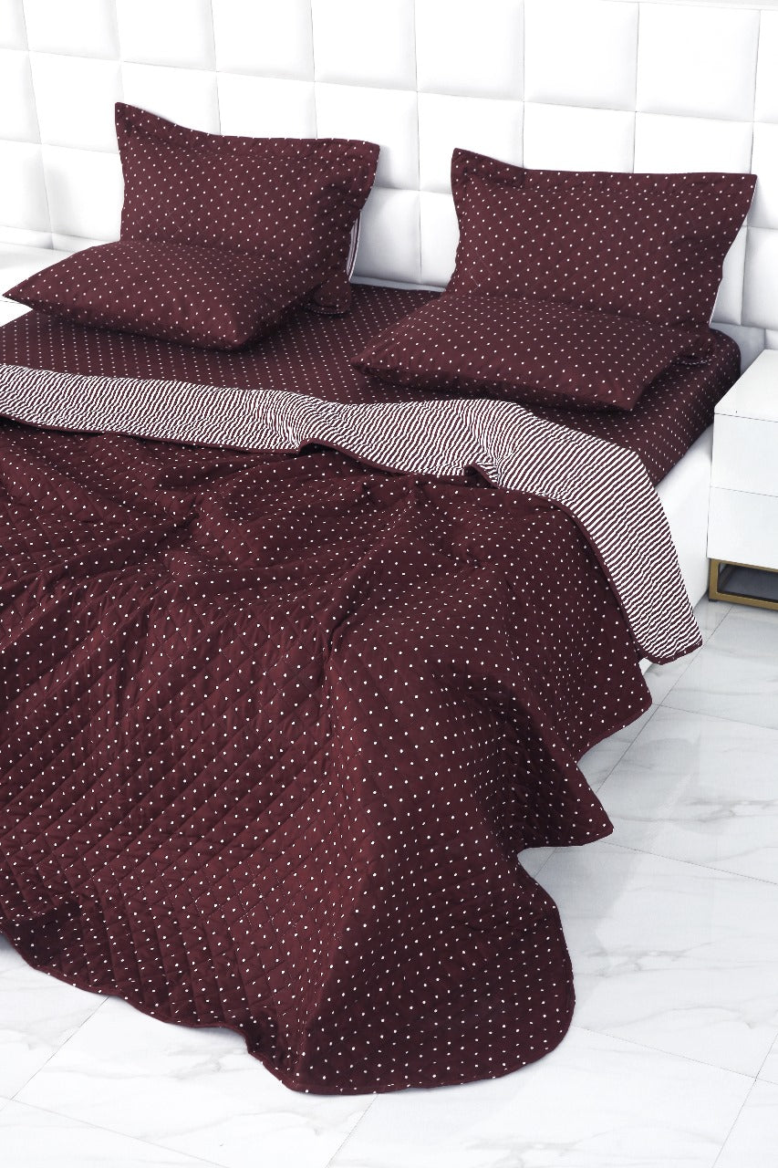 6 PCs Bed Spread Set-Plum Polka Bed Spread Apricot