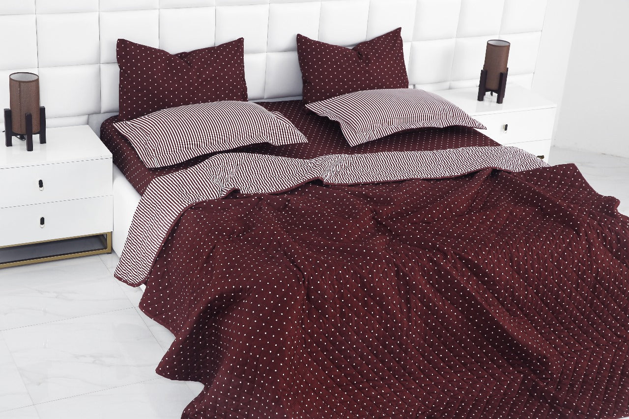 6 PCs Bed Spread Set-Plum Polka Bed Spread Apricot