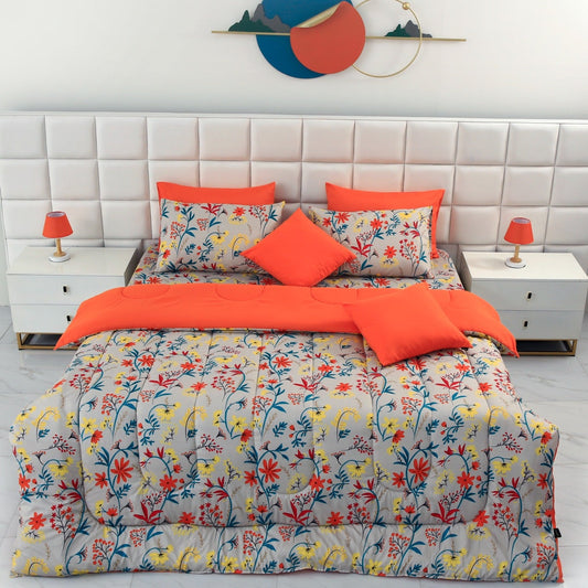 8 PCs Winter Comforter Set-Orange Lilly Comforters Apricot