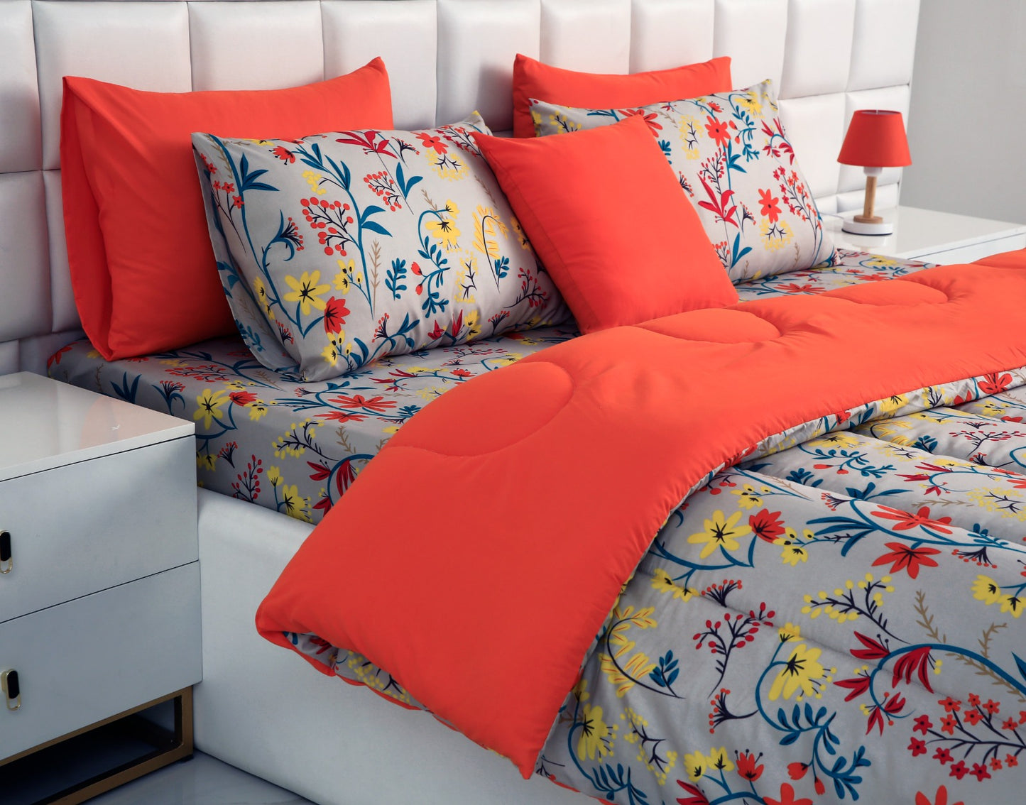 8 PCs Winter Comforter Set-Orange Lilly Comforters Apricot