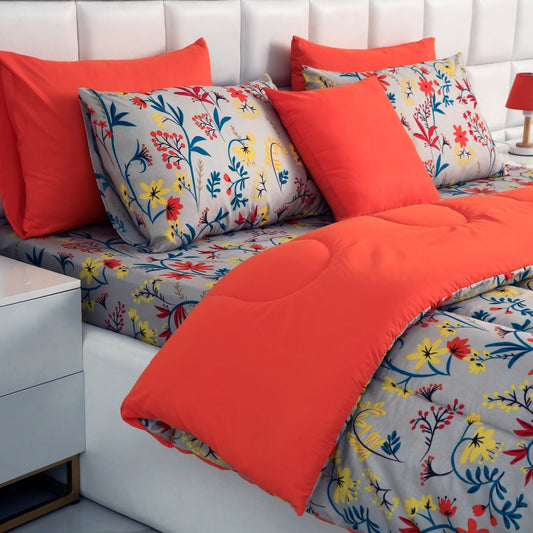 5 PCs Single Comforter Set-Orange Lilly Comforters Apricot