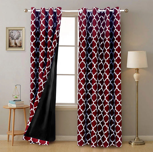 2 PCs Blackout Room Curtains-14924Plum Geometric Curtains Apricot   