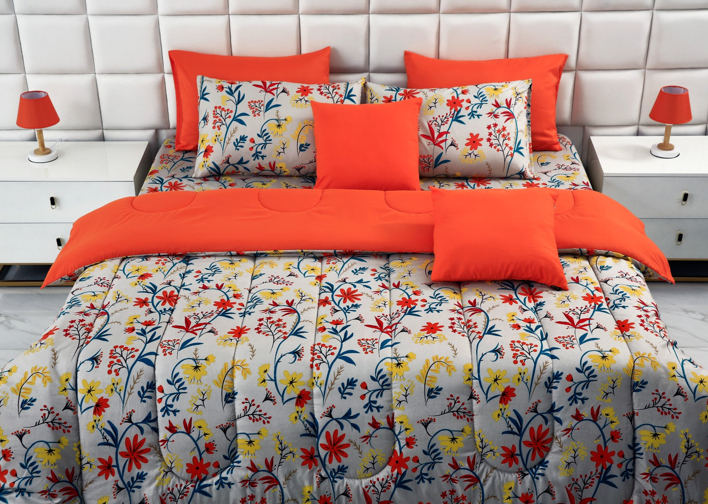 8 PCs Winter Comforter Set-14927 Orange Lilly Comforters Apricot   