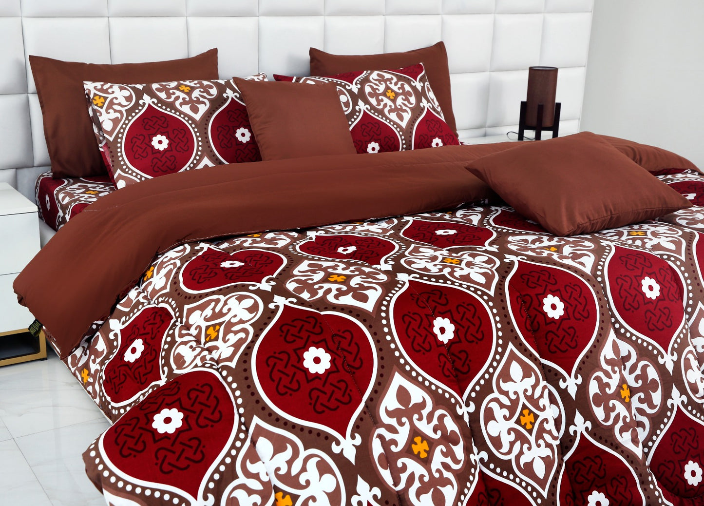 8 PCs Winter Comforter Set-Brown Crown Comforters Apricot   