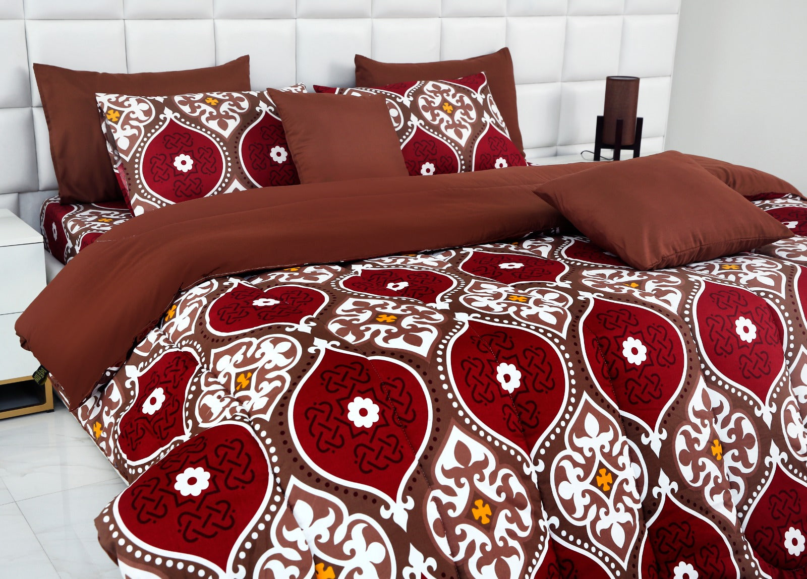 8 PCs Winter Comforter Set-Brown Crown Comforters Apricot   