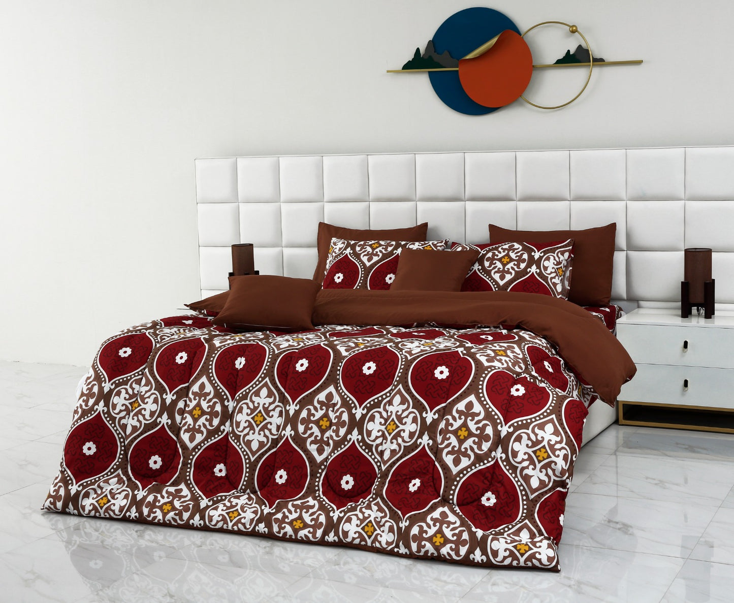 8 PCs Winter Comforter Set-Brown Crown Comforters Apricot   