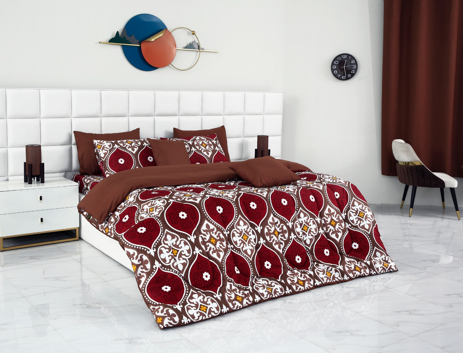 8 PCs Winter Comforter Set-Brown Crown Comforters Apricot   