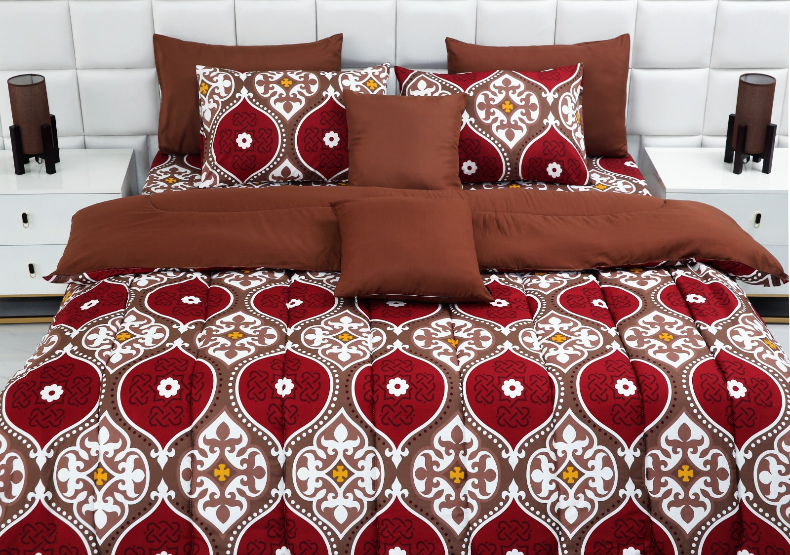 8 PCs Winter Comforter Set-Brown Crown Comforters Apricot   