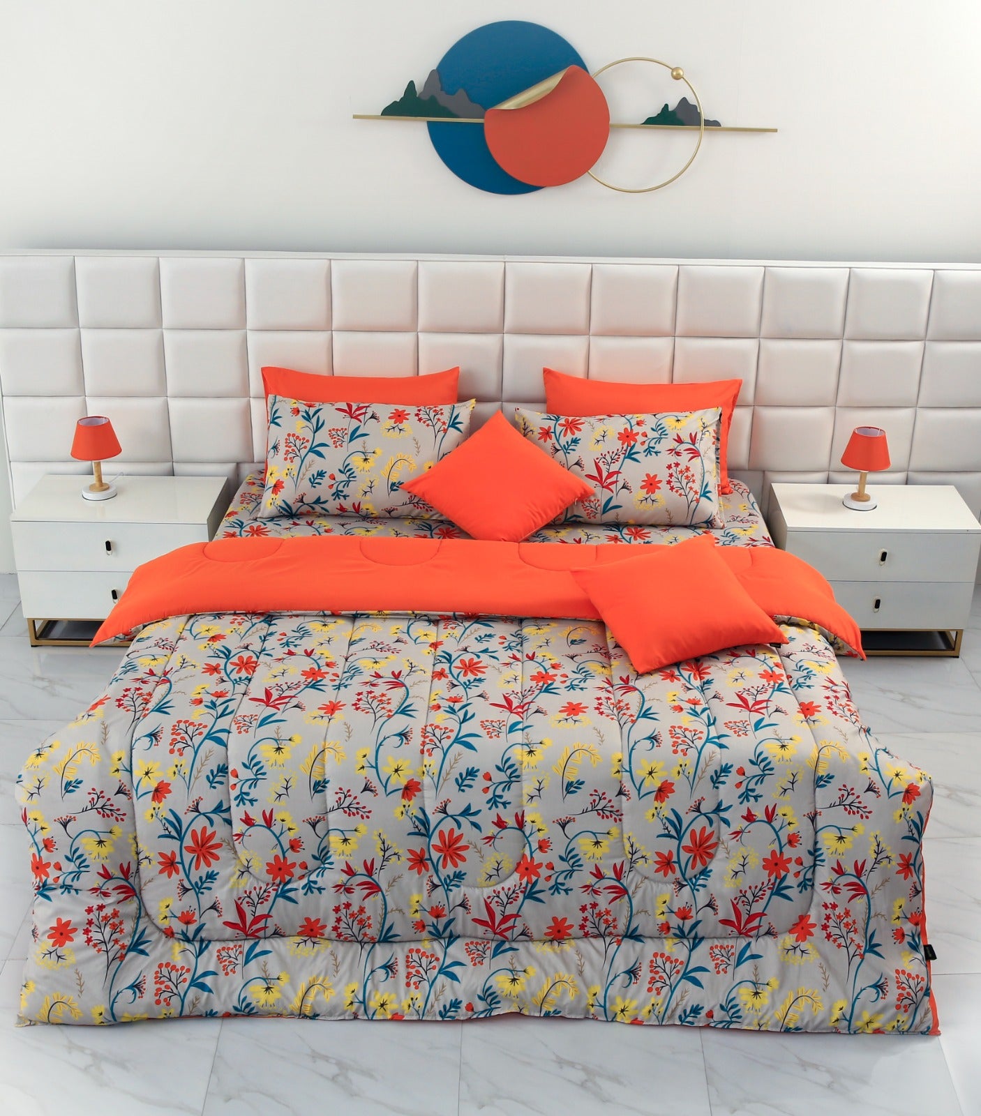 8 PCs Winter Comforter Set-14927 Orange Lilly Comforters Apricot   