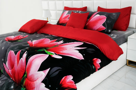 5 PCs Single Comforter Set-Pink Lotus Comforters Apricot   