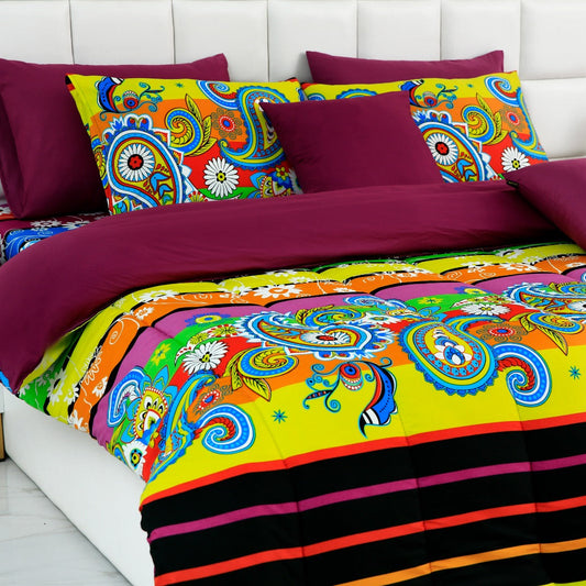 8 PCs Winter Comforter Set-Multi Flowers Comforters Apricot