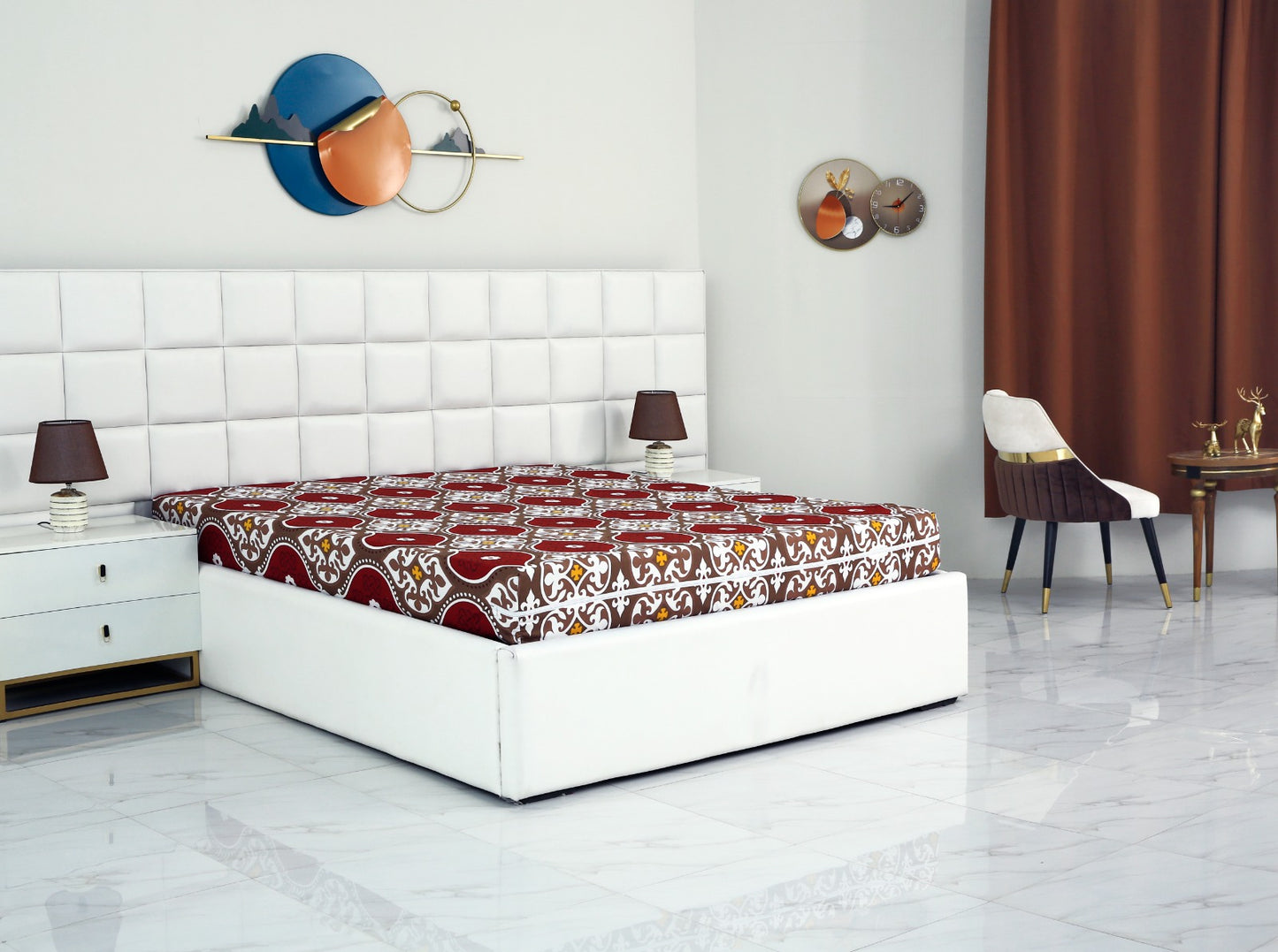 Zipper Mattress Cover Printed-Brown Crown Protectors Apricot   