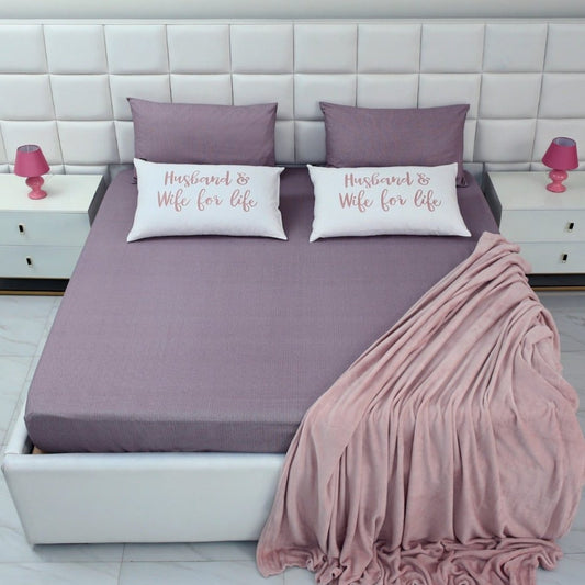 5 PCs Fitted Bed Sheet With Text Pillows-Couple Set CS01