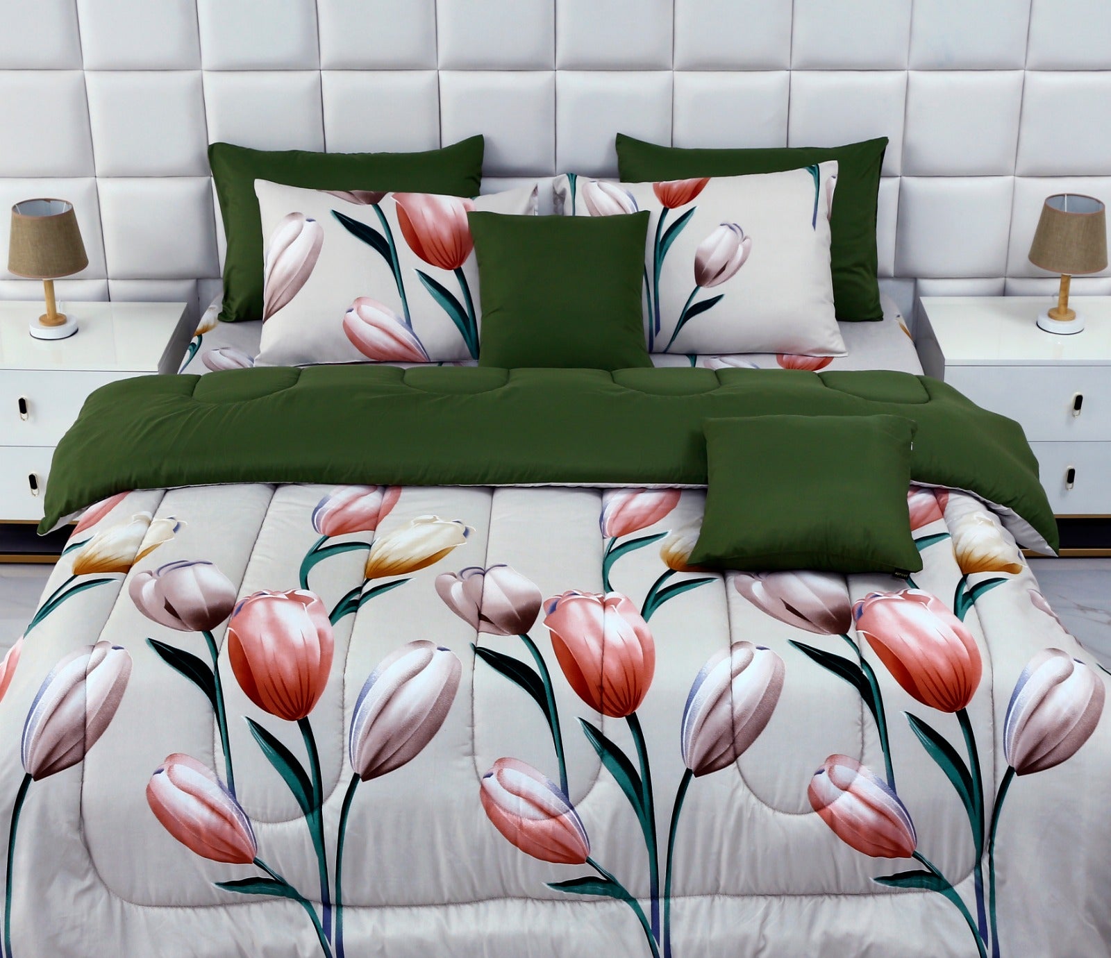 6 PCs Summer Comforter Set-Tulip Bed Spread Apricot