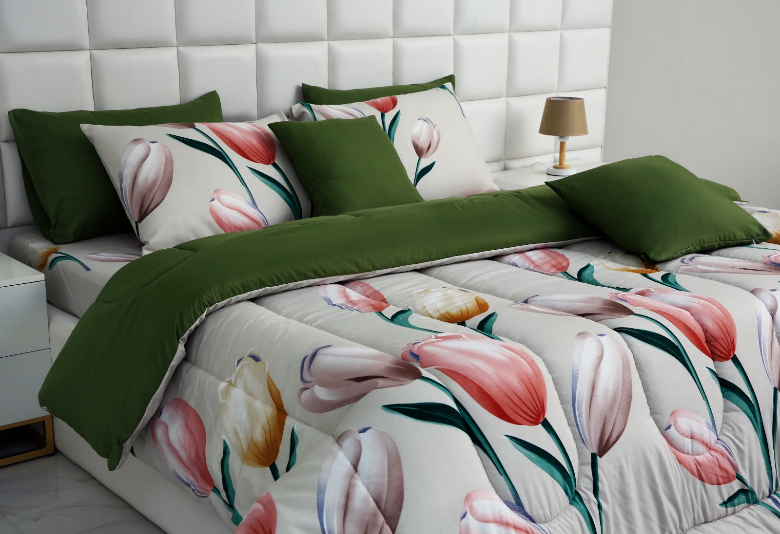 6 PCs Summer Comforter Set-Tulip Bed Spread Apricot