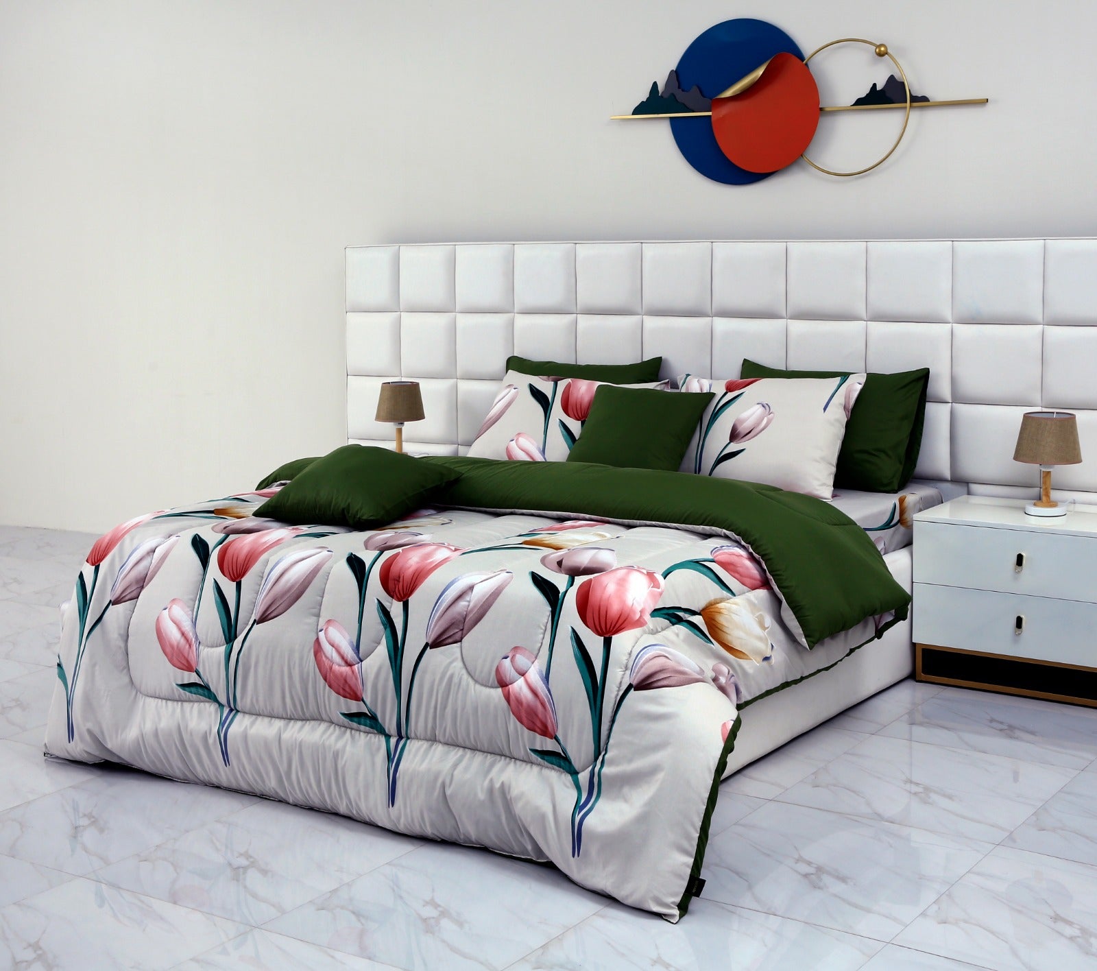 6 PCs Summer Comforter Set-Tulip Bed Spread Apricot