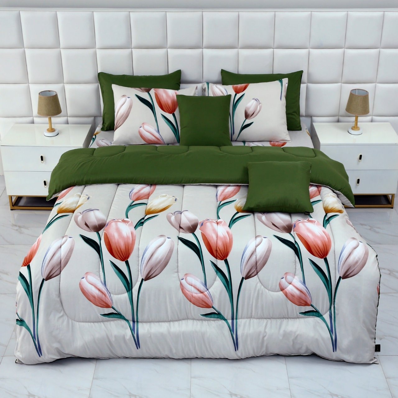 8 PCs Winter Comforter Set- Tulip Comforters Apricot   