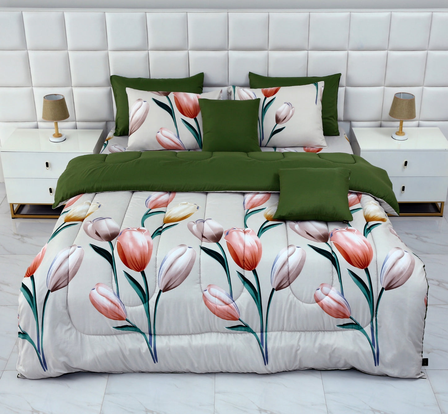 6 PCs Summer Comforter Set-Tulip Bed Spread Apricot