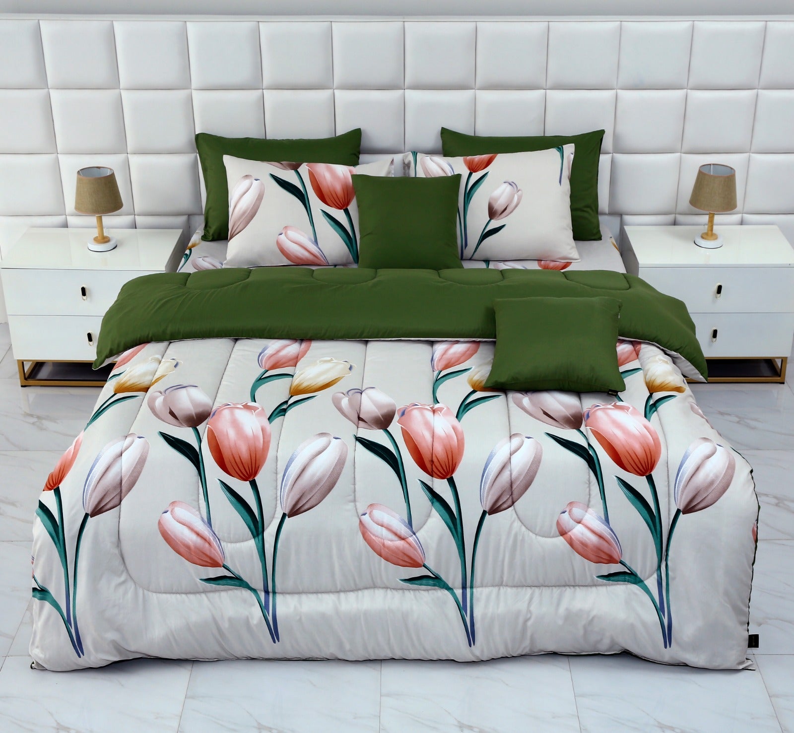 6 PCs Summer Comforter Set-Tulip Bed Spread Apricot