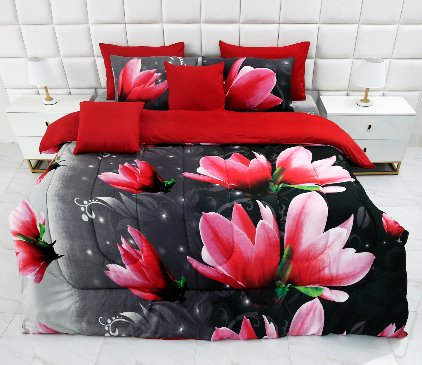 8 PCs Winter Comforter Set-15010Pink Lotus Comforters Apricot   