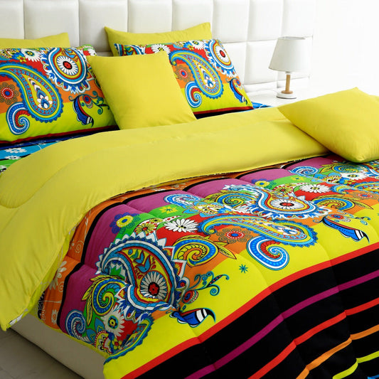 8 PCs Winter Comforter Set-Multi Flowers(Yellow Reverse) Comforters Apricot