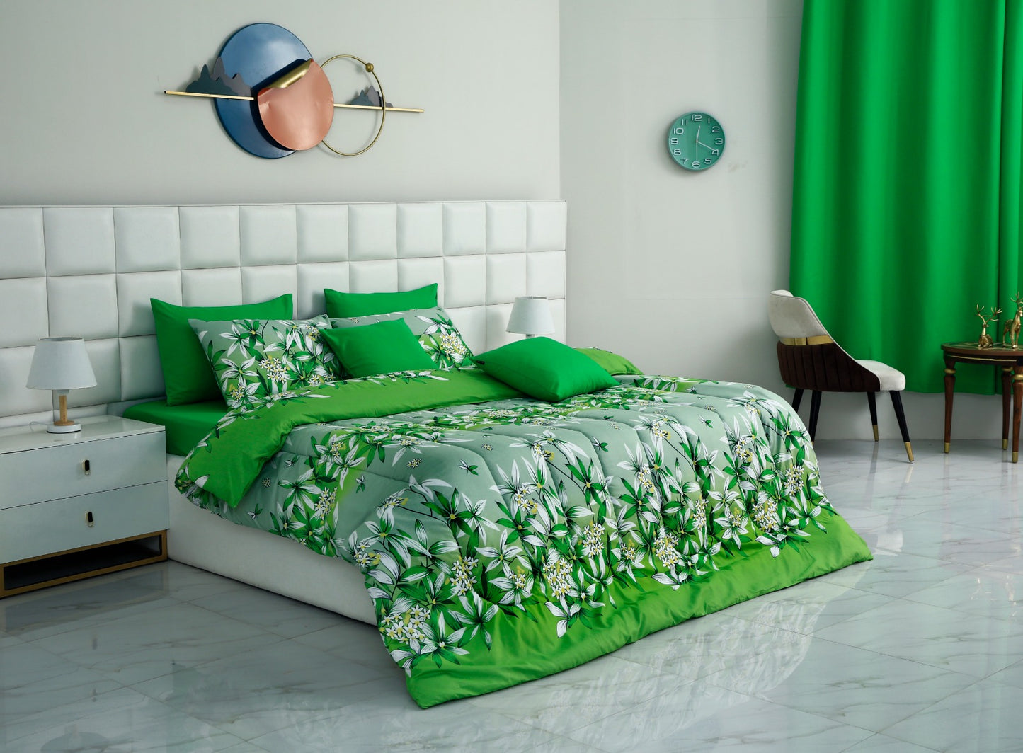 8 PCs Winter Comforter Set-15012Green Gold(With Dyed FittedSheet) Comforters Apricot   