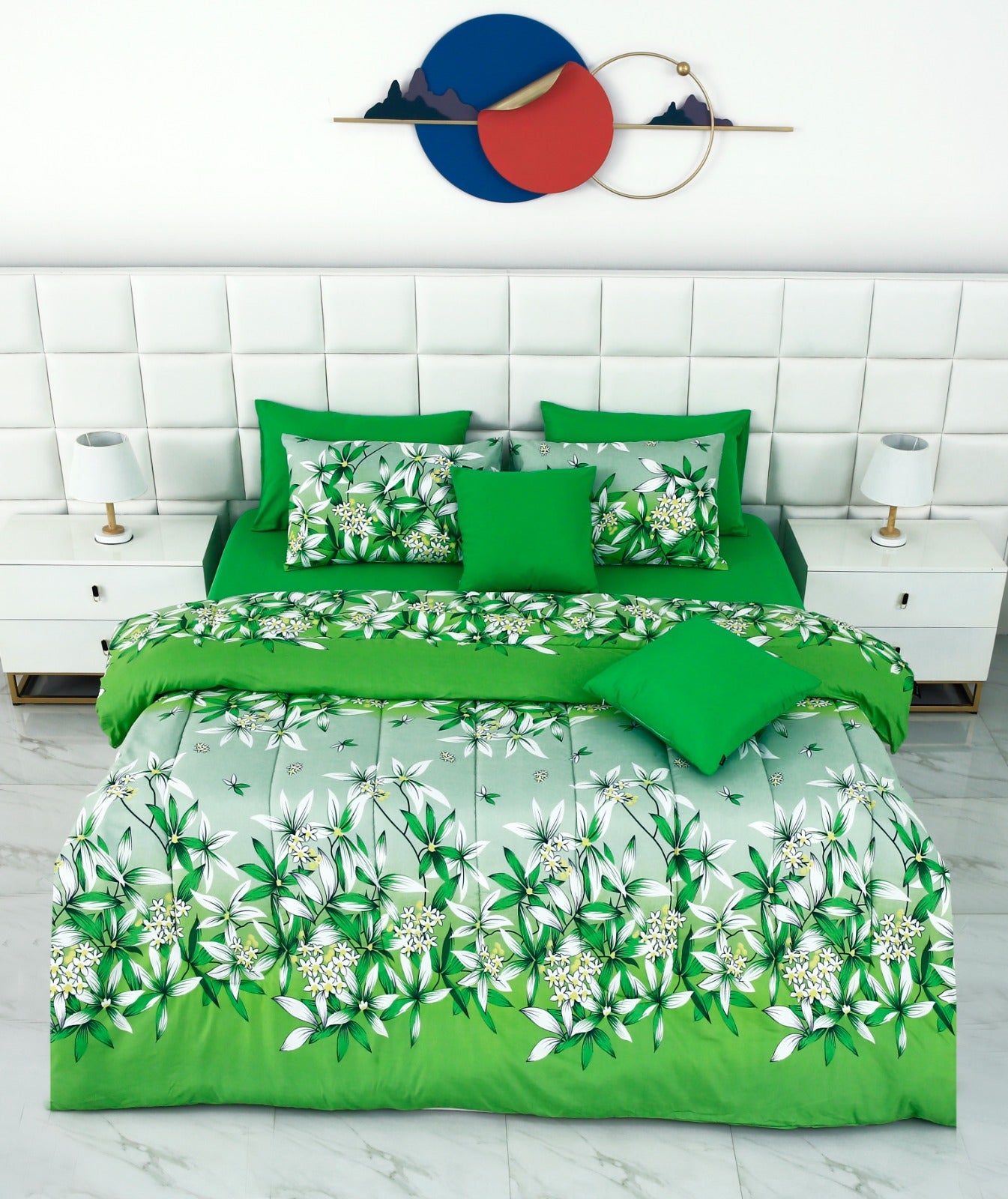 8 PCs Winter Comforter Set-15012Green Gold(With Dyed FittedSheet) Comforters Apricot   