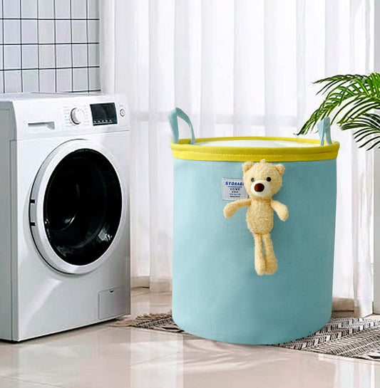 Kids Collapsible Laundry Basket-Blue Teddy  Apricot   