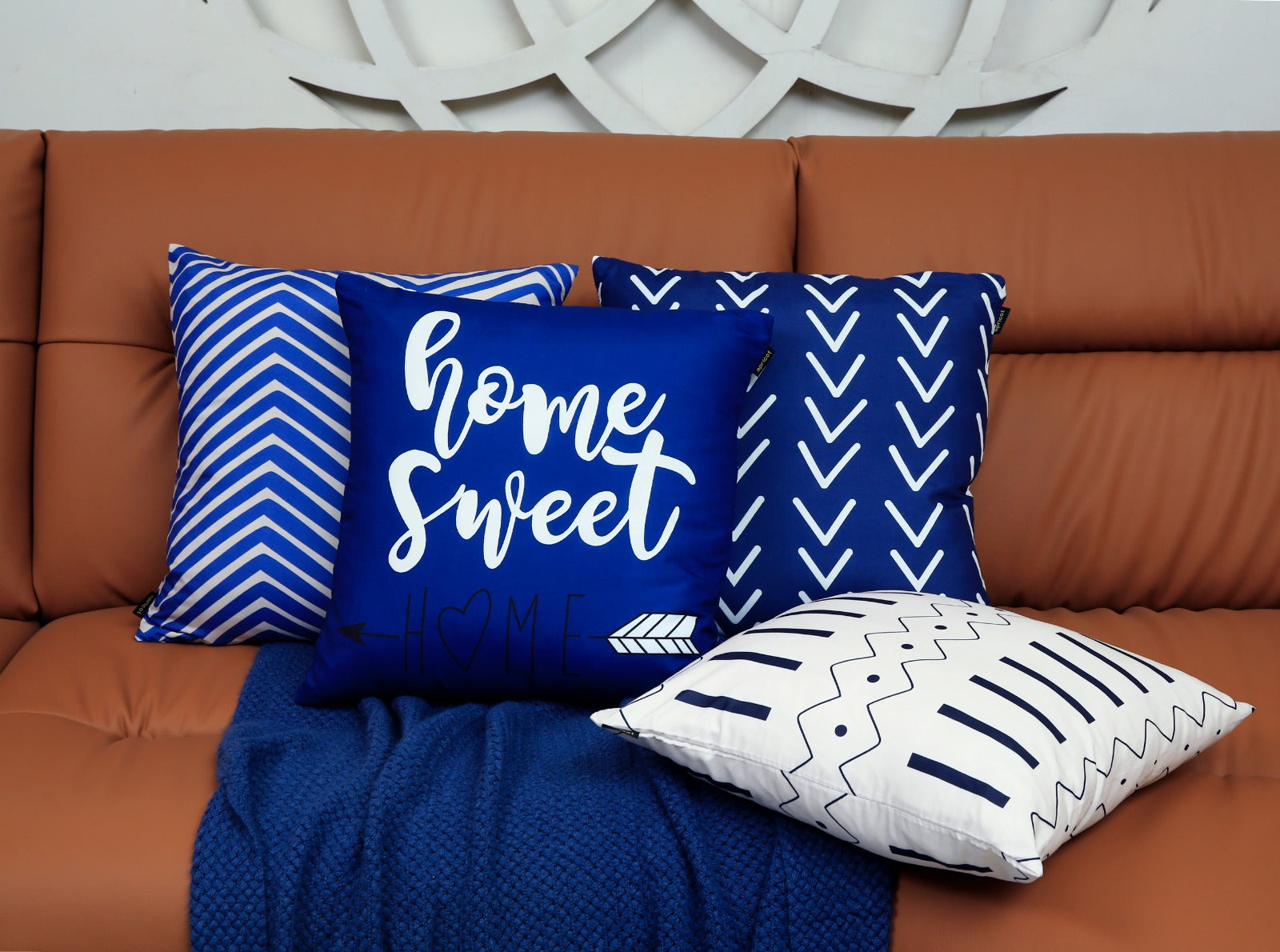 4 PCs Digital Printed Cotton Cushions-SWEET HOME cushions Apricot   