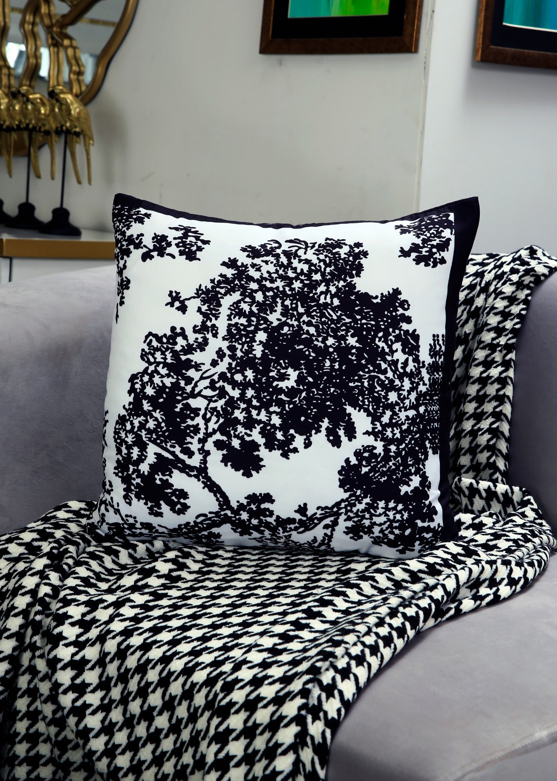 4 PCs Digital Printed Cotton Cushions-Black Art cushions Apricot   