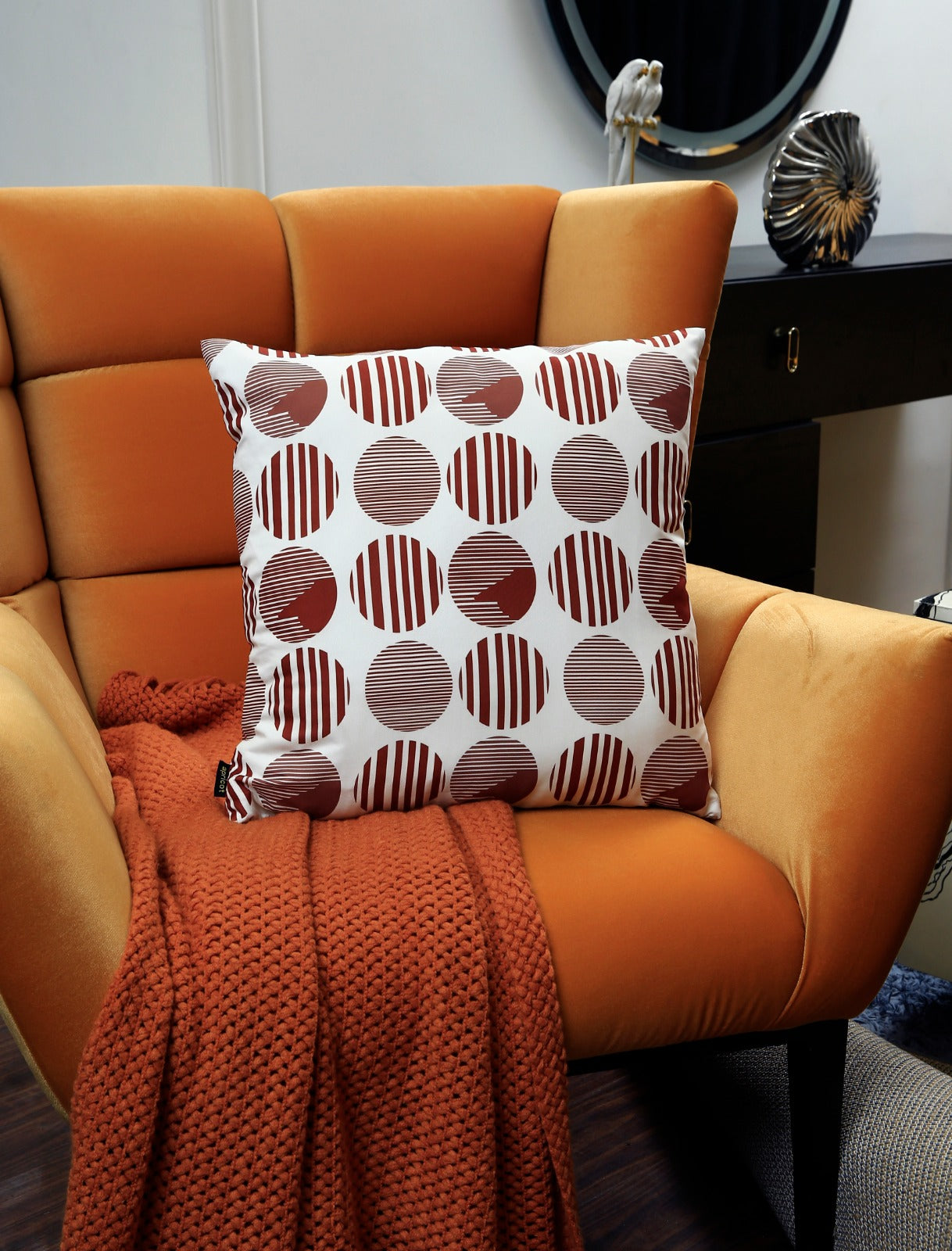 4 PCs Digital Printed Cotton Cushions-Brown Geometric cushions Apricot   