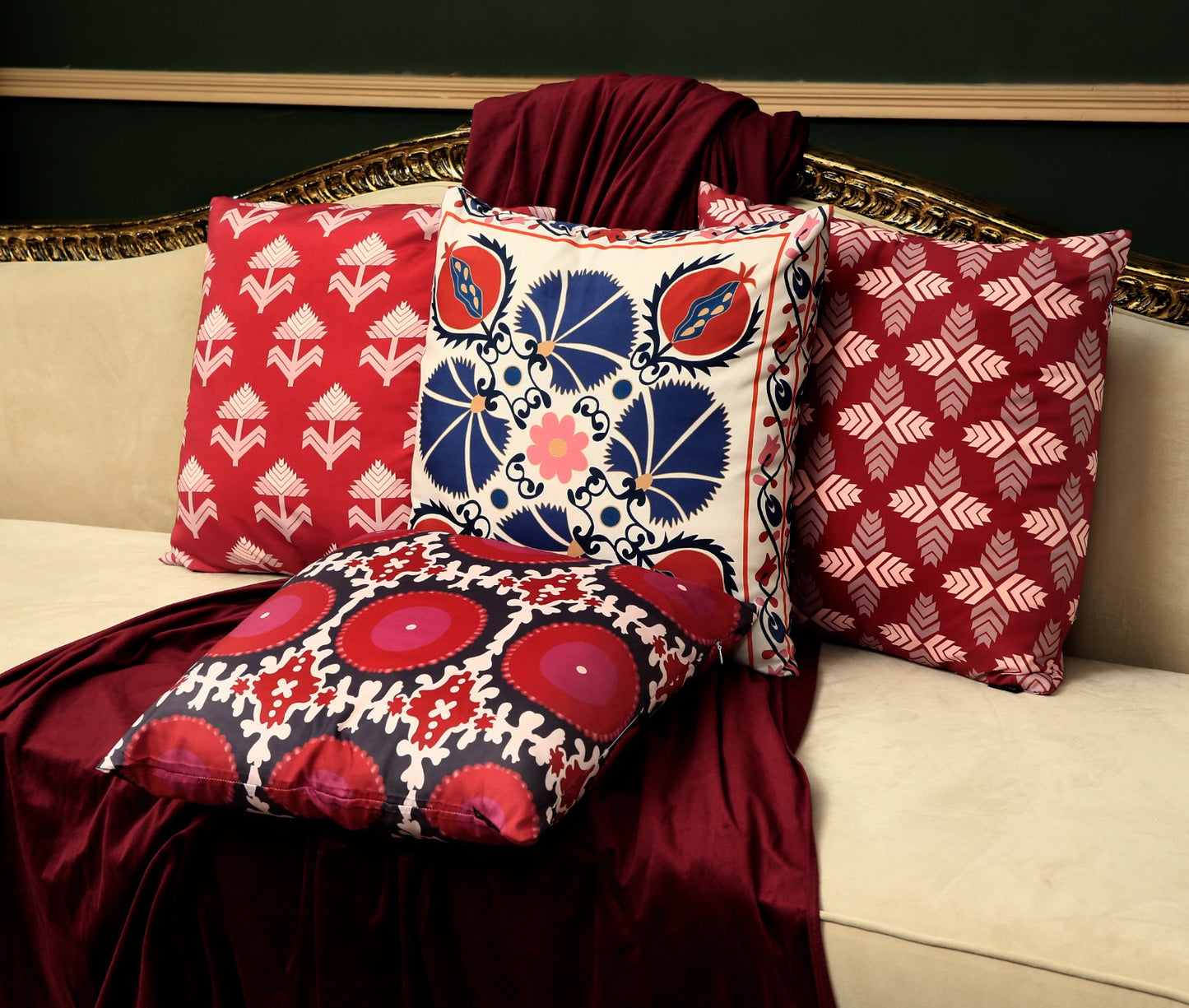 4 PCs Digital Printed Cotton Cushions-Ethnic cushions Apricot   