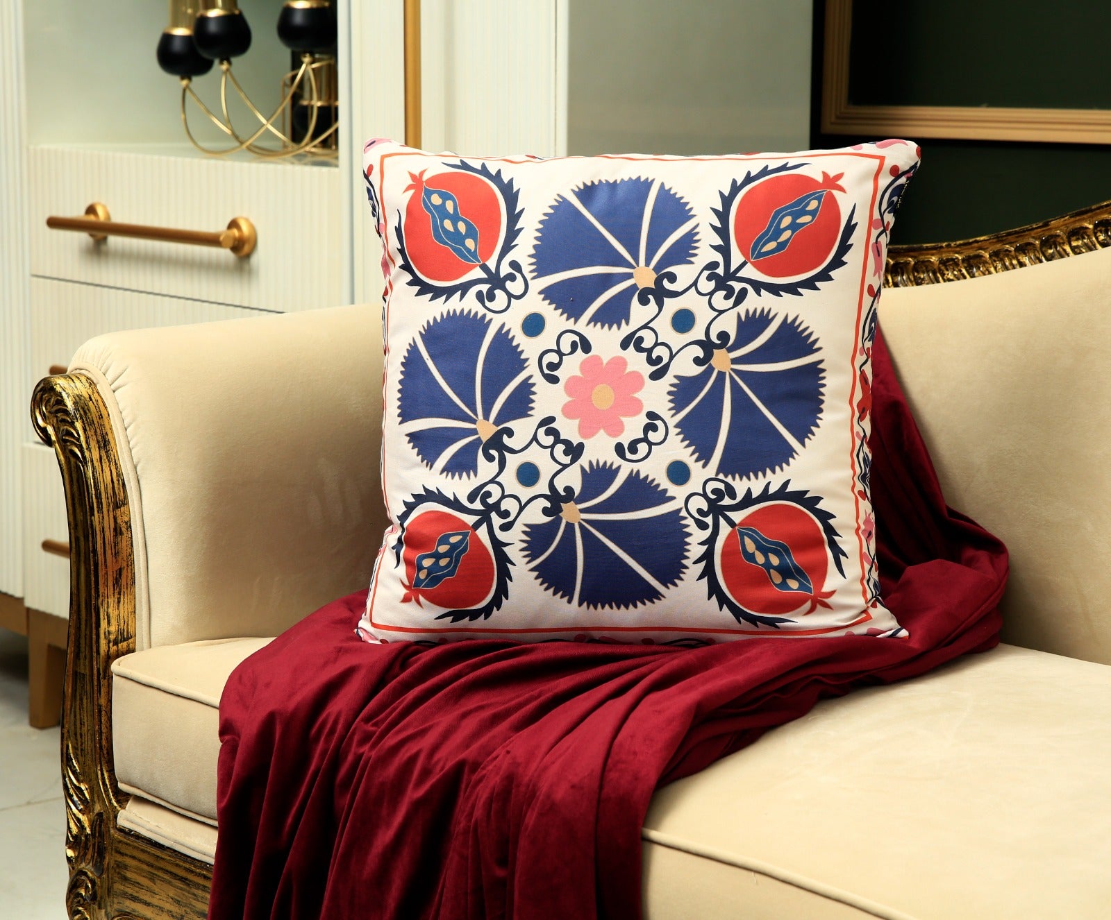 4 PCs Digital Printed Cotton Cushions-Ethnic cushions Apricot   