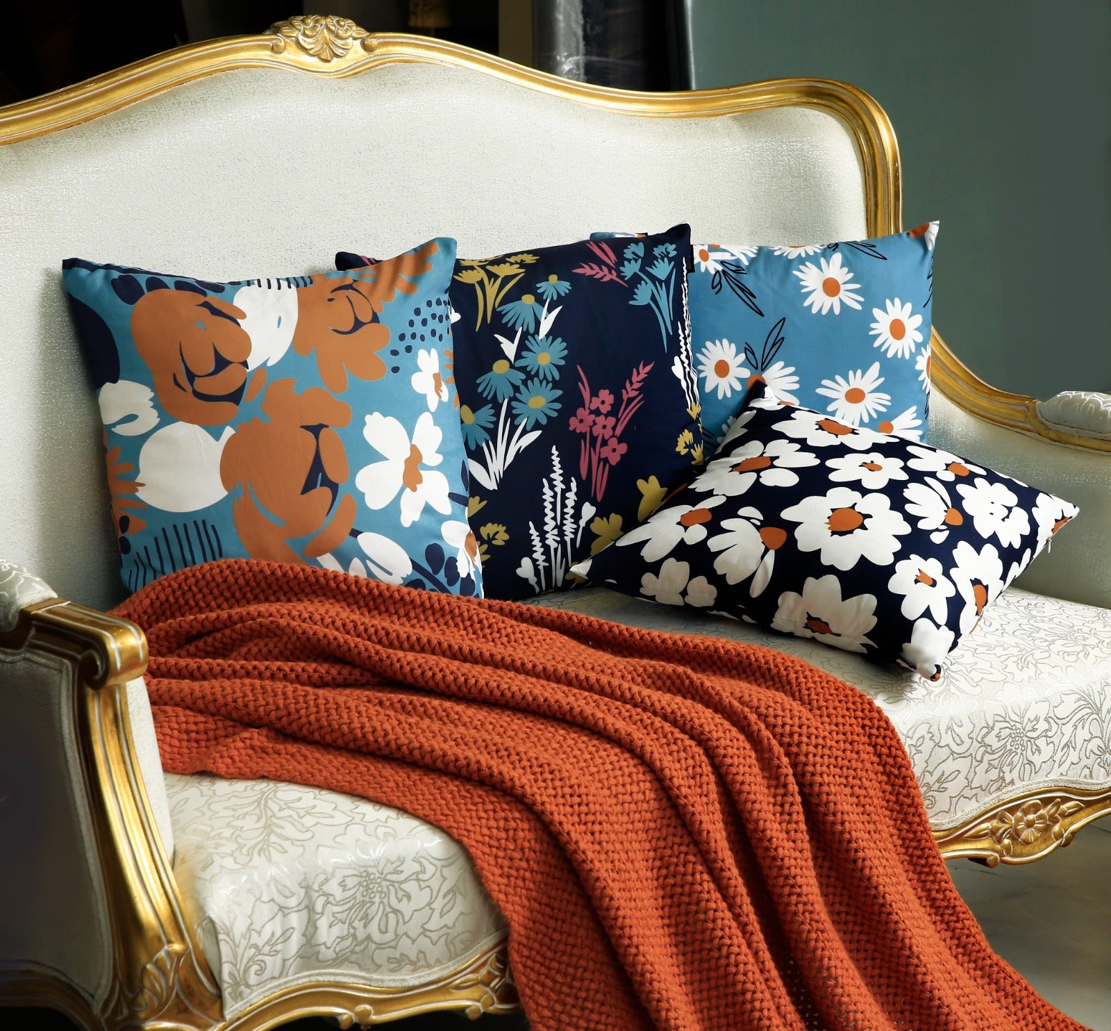 4 PCs Digital Printed Cotton Cushions-Jazmin cushions Apricot   