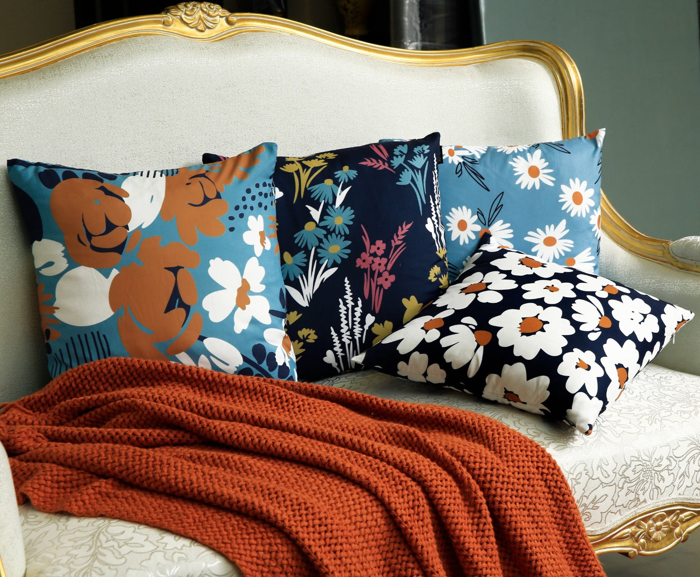 4 PCs Digital Printed Cotton Cushions-Jazmin cushions Apricot   