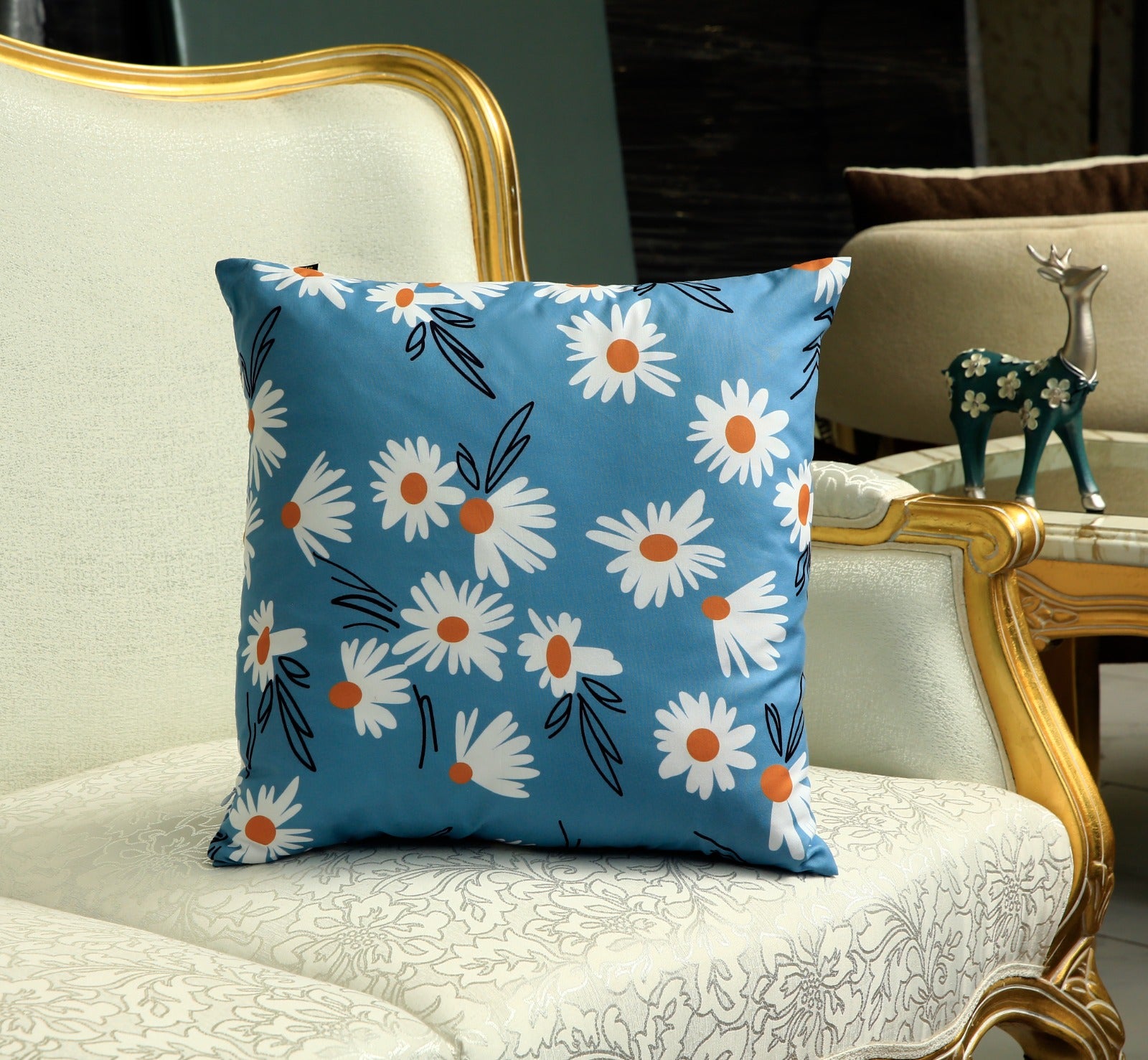 4 PCs Digital Printed Cotton Cushions-Jazmin cushions Apricot   