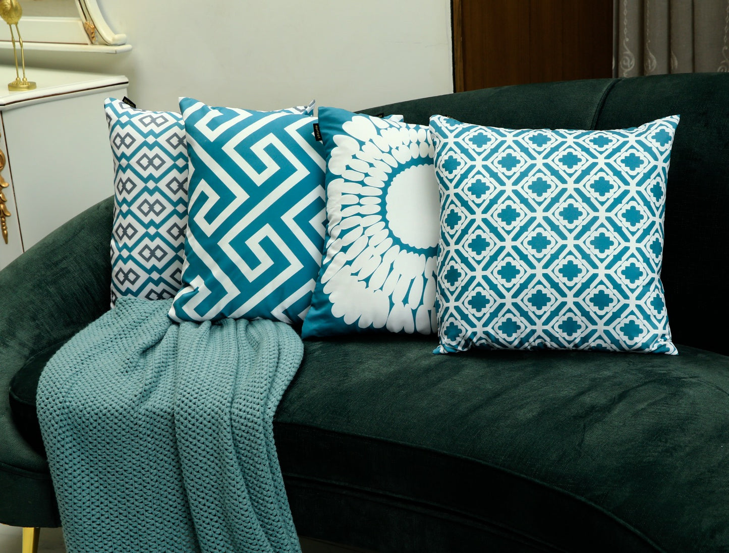 4 PCs Digital Printed Cotton Cushions-Pastel cushions Apricot   