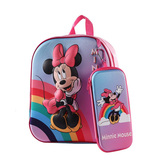 2 PCs Kids School Bag with Geometry Box-PINK MICKEY  Apricot   