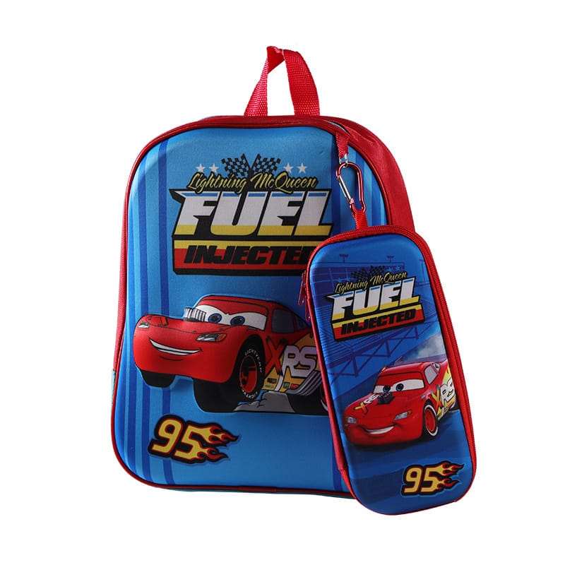 2 PCs Kids School Bag with Geometry Box-CARS  Apricot   