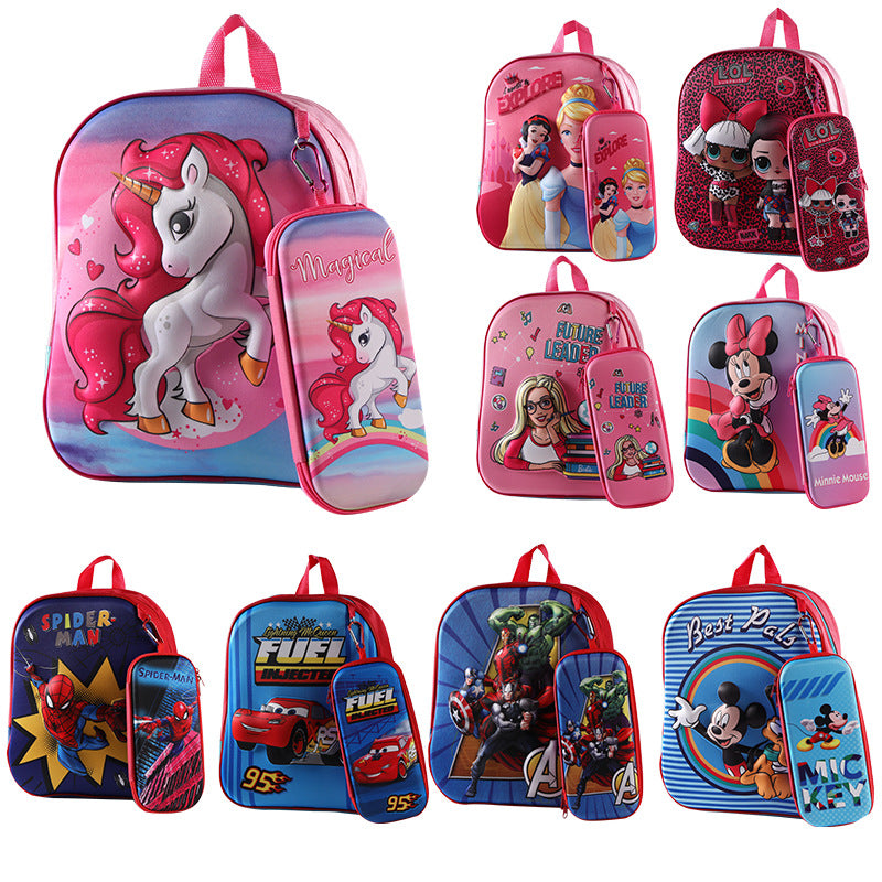 2 PCs Kids School Bag with Geometry Box-Spider Man  Apricot   