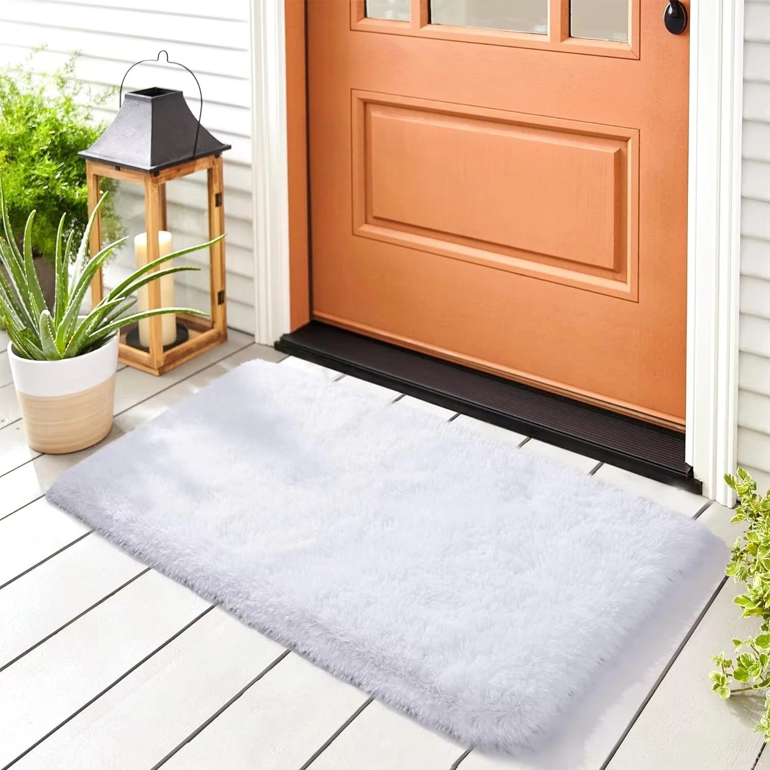 Anti-Slip Soft Fluffy Door Mat-Off White Door Mats Apricot   