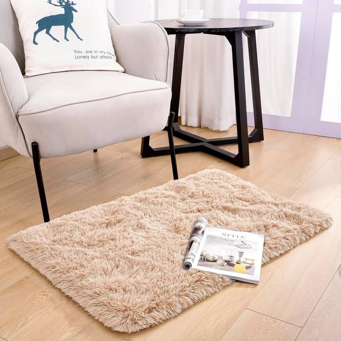 Anti-Slip Soft Fluffy Door Mat-15093Light Beige Door Mats Apricot   