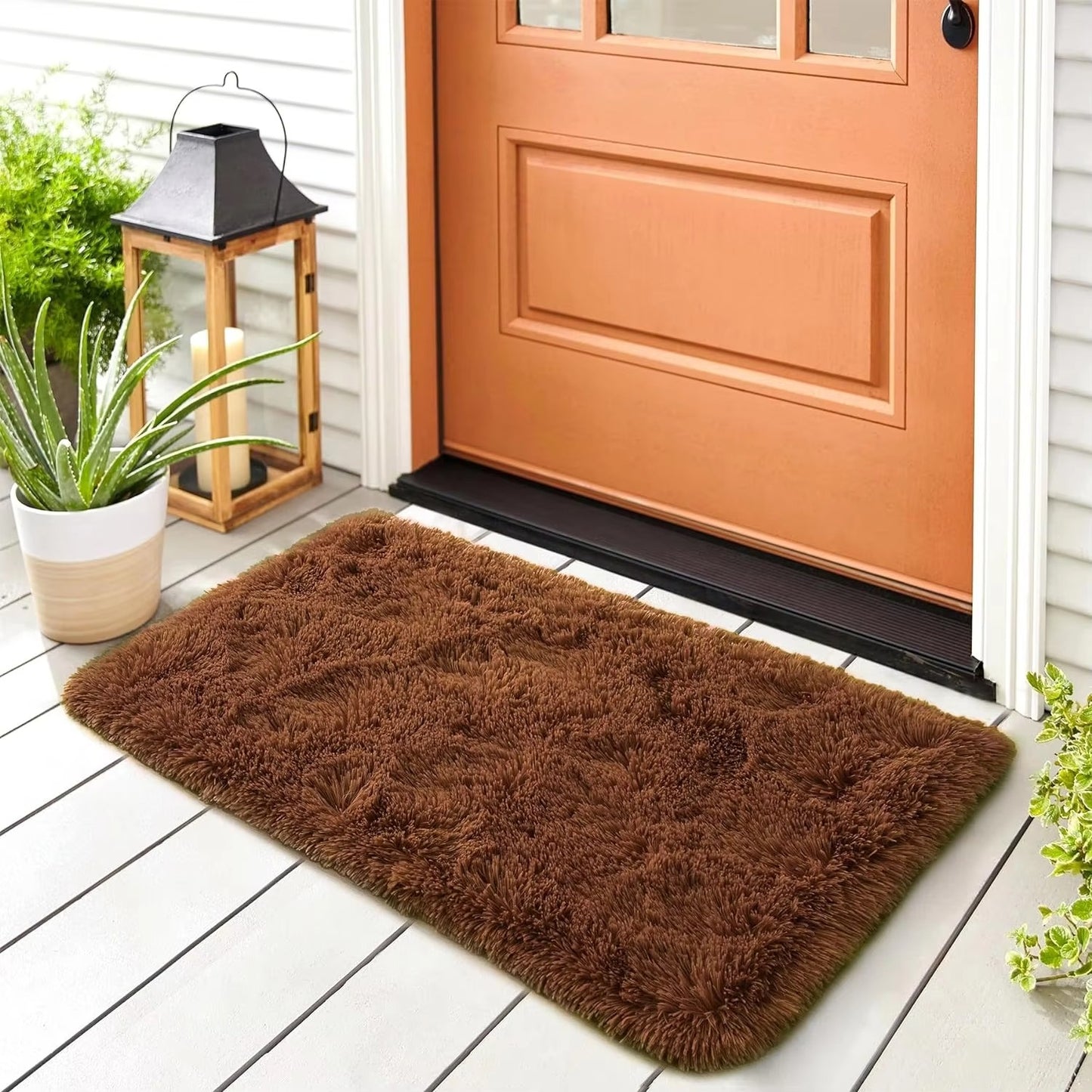 Anti-Slip Soft Fluffy Door Mat-15093Brown Door Mats Apricot   