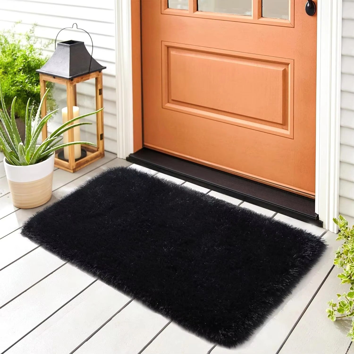 Anti-Slip Soft Fluffy Door Mat-15093Black Door Mats Apricot   