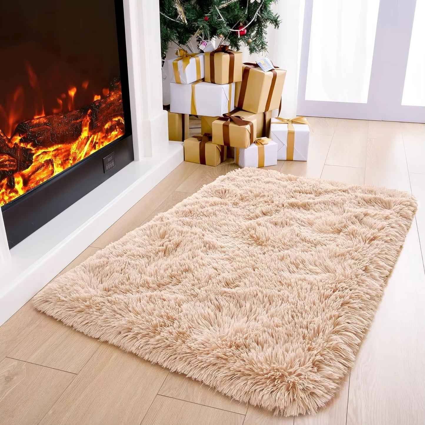 Anti-Slip Soft Fluffy Door Mat-15093Light Beige Door Mats Apricot   